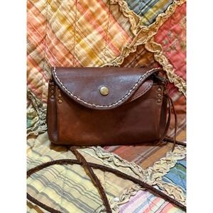 Bed Stu Brown Leather Hand Stitched Crossbody Bag Studded Boho Small
